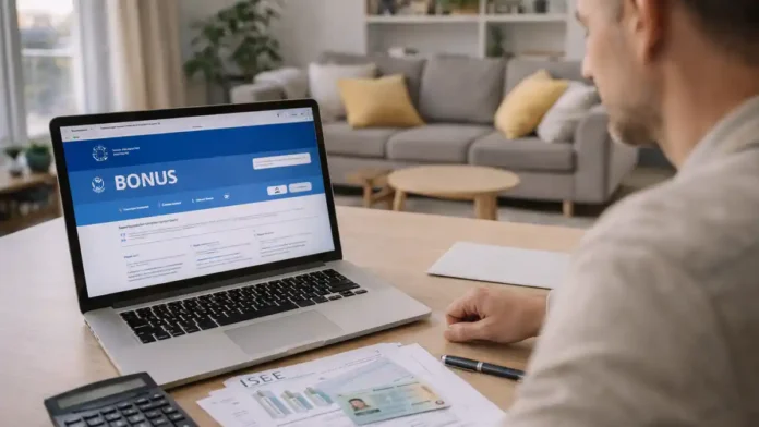 italia-bonus-inps-250-euro Выплаты INPS в Италии и проверка пособий по ISEE проверки выплат INPS в Италии: ноутбук с открытым личным кабинетом рядом документы и калькулятор, спокойная домашняя атмосфера