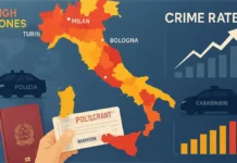 Преступность и безопасность в Италии: что правда, а что политическая риторика Статистика преступности и полиции в Италии в 2025 году Графики преступности, участки полиции и силуэты городов Италии на фоне аналитической инфографики