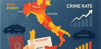 Преступность и безопасность в Италии: что правда, а что политическая риторика Статистика преступности и полиции в Италии в 2025 году Графики преступности, участки полиции и силуэты городов Италии на фоне аналитической инфографики