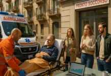 Скорая помощь в Италии: почему амбулансы опаздывают и что делать русскоязычным Скорая помощь в Италии – задержки приезда амбулансов по отчёту Agenas Итальянская скорая помощь на улице города – фургон с проблесковым маяком у входа в больницу, люди в форме скорой помощи готовят носилки для пациента