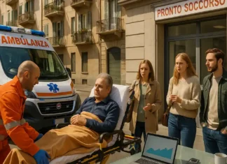 Скорая помощь в Италии: почему амбулансы опаздывают и что делать русскоязычным Скорая помощь в Италии – задержки приезда амбулансов по отчёту Agenas Итальянская скорая помощь на улице города – фургон с проблесковым маяком у входа в больницу, люди в форме скорой помощи готовят носилки для пациента