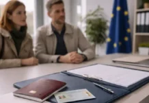 ВНЖ по волонтариату в Италии: можно ли жить на деньги родственников по решению C-525/23 Вид на жительство в Италии и документы для ВНЖ по волонтариату ВНЖ в Италии: паспорт, карточка вида на жительство, папка с бумагами на столе, на фоне флаг ЕС