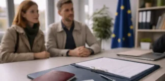 ВНЖ по волонтариату в Италии: можно ли жить на деньги родственников по решению C-525/23 Вид на жительство в Италии и документы для ВНЖ по волонтариату ВНЖ в Италии: паспорт, карточка вида на жительство, папка с бумагами на столе, на фоне флаг ЕС