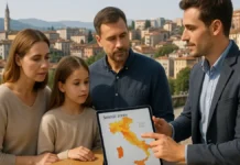 Землетрясения в Италии: карта рисков, последние толчки и спокойное объяснение для русскоязычных Землетрясения в Италии – карта рисков и спокойное объяснение для русскоязычных жителей Широкий вид на итальянский город с холмистым ландшафтом и современными домами, поверх которого условно показана диаграмма сейсмической активности – ощущение анализа, а не катастрофы