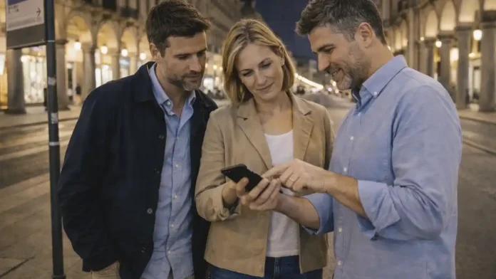 Безопасность в Турине и Пьемонте: вечерняя улица, свет и спокойная прогулка Вечерний Турин, хорошо освещенная улица, спокойная атмосфера, акцент на практические советы “где спокойно и как не рисковать”