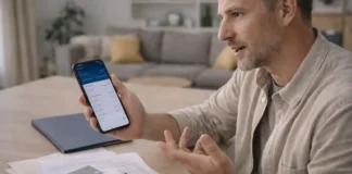 Блокировка банковского счета в Италии в 2025-2026: причины, что делать и как быстро разблокировать Блокировка банковского счета в Италии и проверка документов банка проверки банковских документов в Италии: человек держит телефон с банковским приложением рядом на столе конверт, выписка без текста и банковская карта без цифр, спокойный дневной свет, атмосфера "решаем проблему"