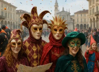 Фотографии карнавалов Турина и Пьемонта (2008–2024) — живой архив праздников Коллаж из фотографий карнавалов Турина и Пьемонта за 2008–2024 годы несколько сцен карнавалов Турина и Пьемонта, люди в масках и костюмах, кадры апельсиновой битвы в Ивреа и детских шествий, на заднем плане исторические здания и площади региона.