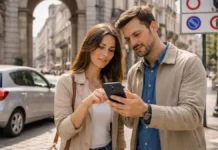 Что нельзя делать в Италии: реальные запреты, штрафы и правила для туристов и жителей в 2026 Что нельзя делать в Италии: запреты, штрафы, ZTL и правила для туристов Городская сцена в Италии, водитель и туристы у исторического центра, спокойная атмосфера