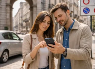 Что нельзя делать в Италии: реальные запреты, штрафы и правила для туристов и жителей в 2026 Что нельзя делать в Италии: запреты, штрафы, ZTL и правила для туристов Городская сцена в Италии, водитель и туристы у исторического центра, спокойная атмосфера