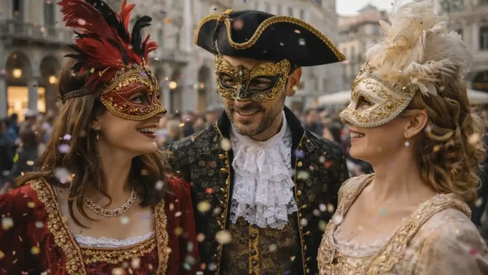Карнавалы Италии: маски, парады и лучшие города для поездки Сцена итальянского карнавала: маски и костюмы на площади, ощущение праздника, без текста и логотипов