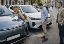 Китайские авто в Италии: что реально происходит на рынке и на что смотреть в 2026 Китайские автомобили на рынке Италии: электромобили и кроссоверы Современные китайские автомобили на городской улице в Италии, без логотипов и текста, ощущение нового рынка и конкуренции