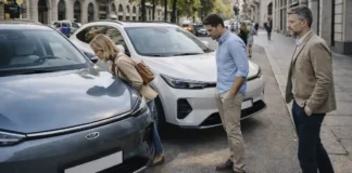 Китайские авто в Италии: что реально происходит на рынке и на что смотреть в 2026 Китайские автомобили на рынке Италии: электромобили и кроссоверы Современные китайские автомобили на городской улице в Италии, без логотипов и текста, ощущение нового рынка и конкуренции