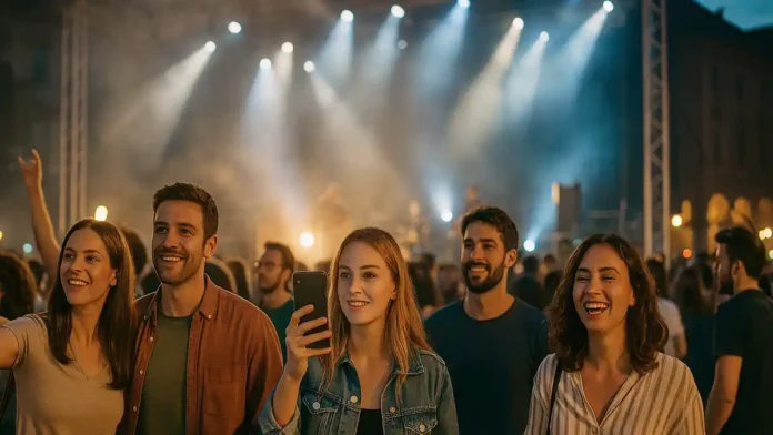 kontserty-v-italii Концерты в Италии - сцена, огни и публика в вечернем городе Атмосферное широкоформатное фото концерта в Италии, без текста и логотипов, подходит для хаба афиши