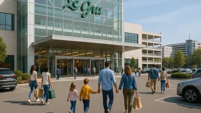 Современный торговый центр Le Gru в Грульяско рядом с Турином - вид на вход и парковку