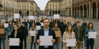 Манифестации, митинги и акции в Турине: где следить и как участвовать Манифестация в центре Турина: люди с плакатами на площади, мирная акция