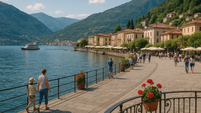 ozera-sever-italia-como-garda-maggiore Самые красивые озёра Северной Италии – вид на озеро между горами Фотореалистичный вид на озеро Северной Италии, на переднем плане маленький городок у воды, на заднем плане