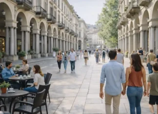 Пешеходные зоны Турина: какие улицы закрыты для машин и как гулять по центру Пешеходные улицы Турина - прогулка по центру без машин, аркады и площади Центральная прогулочная улица Турина с аркадами, людьми и уютными террасами, атмосфера «город для пеших»