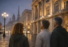 Почему Турин называют магическим и эзотерическим городом Магический Турин вечером: огни центра и мягкий туман Вечерний Турин с лёгким туманом и тёплой подсветкой исторических зданий, ощущение тайны без «ужасов», атмосферная прогулка по центру