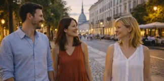 Турин в июне: длинные вечера, фестивали и идеальный ритм города Турин в июне. На переднем плане 2-3 человека 25-45 лет европейской славянской внешности