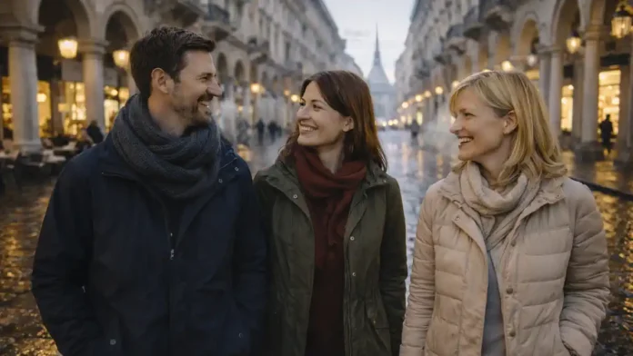 Турин в январе - зимние улицы, огни и уютные кафе Январский Турин вечером: мягкий свет витрин, уютные исторические улицы центра, люди в тёплых куртках, ощущение спокойного города без толпы