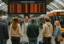 Забастовка в Италии сегодня — как проверить поезда, метро и автобусы Забастовка в Италии сегодня - пассажиры на вокзале и табло отменённых поездов Пассажиры на итальянском вокзале смотрят на табло с отменёнными рейсами в день забастовки транспорта, чемоданы, лёгкое напряжение, но без паники