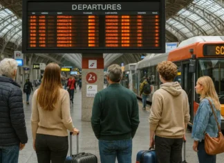 Забастовка в Италии сегодня — как проверить поезда, метро и автобусы Забастовка в Италии сегодня - пассажиры на вокзале и табло отменённых поездов Пассажиры на итальянском вокзале смотрят на табло с отменёнными рейсами в день забастовки транспорта, чемоданы, лёгкое напряжение, но без паники