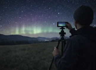 Солнечная буря и северное сияние в Италии: как работает магнитная буря и чем она опасна Северное сияние в Северной Италии: ночное небо над Пьемонтом во время солнечной бури Ночное небо над холмами Пьемонта с мягким сиянием на северном горизонте, силуэты деревьев и дальних гор