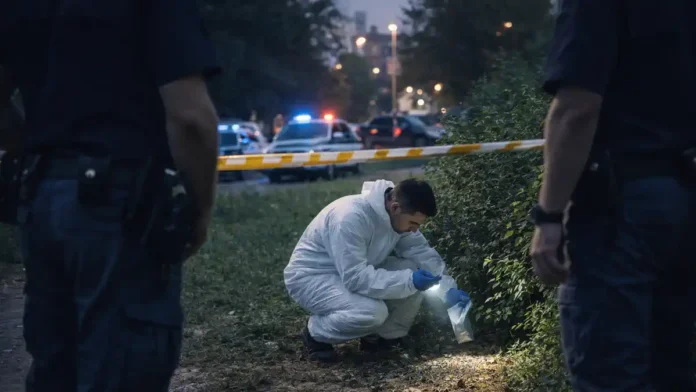 milano-rogoredo-poliziotto-sparo Милан, Рогоредо: полиция на месте расследования после выстрела в зелёной зоне ограждённая лента, криминалисты и патрульные машины на расстоянии