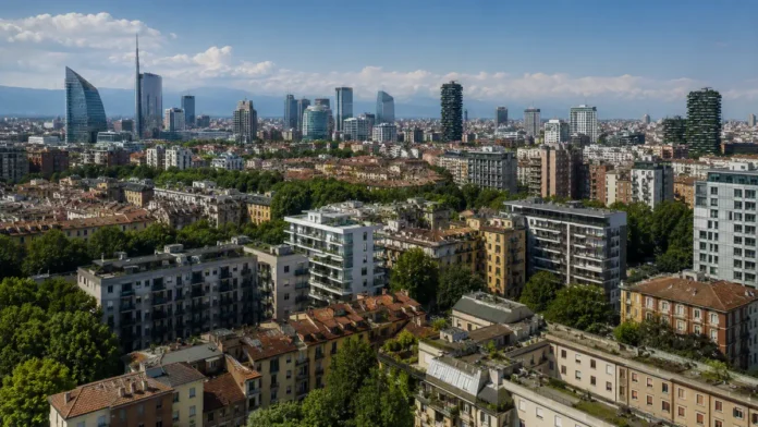 Панорама Милана и современные жилые дома на фоне рынка недвижимости Италии